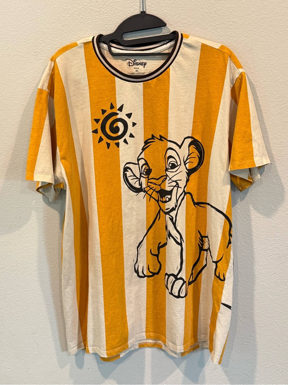 Disney The Lion King Simba & Pumba Graphic T-Shirt Yellow/White Stripe Adult XL